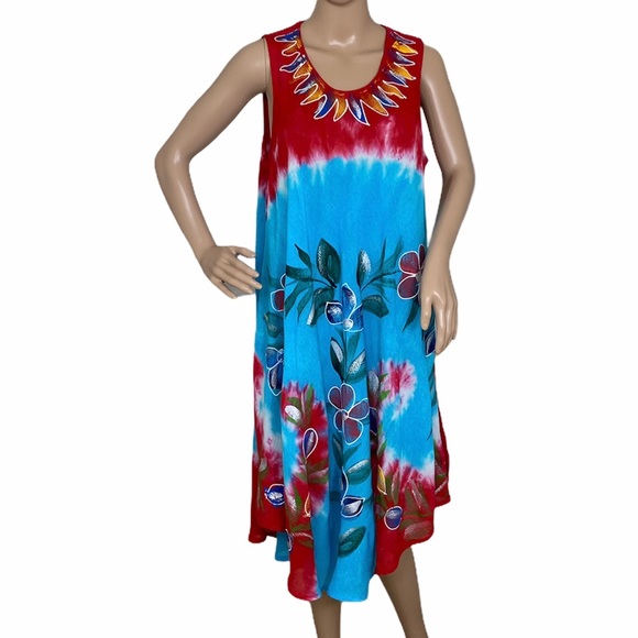 😳SALE😳 MM Collection Women’s Dress Blue Print Rayon - Picture 4 of 7